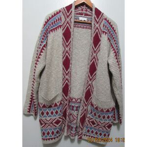 LUCKY BRAND SIZE S/P OPEN FRONT CARDIGAN SWEATER SOUTHWESTERN PRINT ATEC WESTERN
